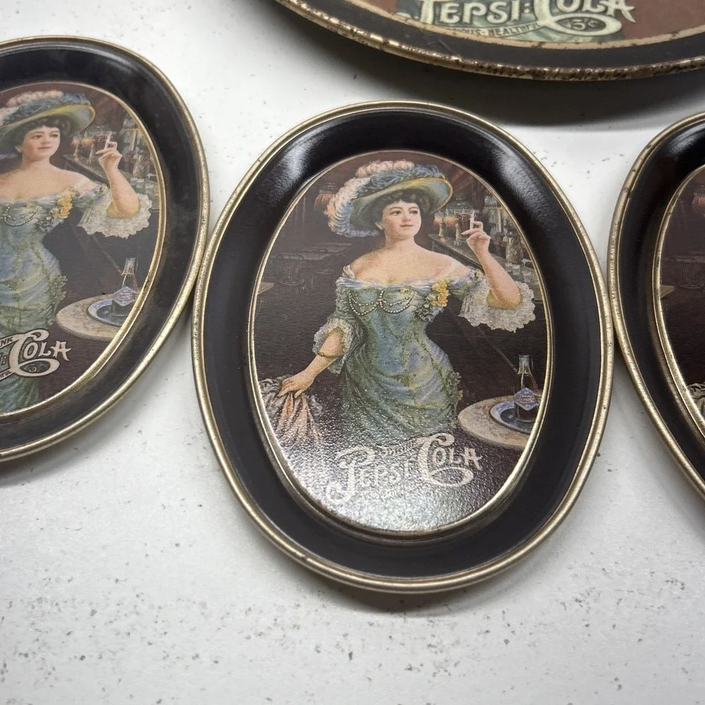 Vintage‎ Pepsi-Cola Advertising Tray Set 1 Large 4 Small Soda Collectible